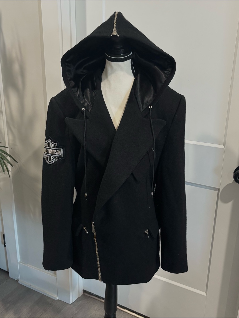 PARASUCO HARLEY DAVIDSON  Black Hooded Wool Blend Men's Wool Jacket SZ M
